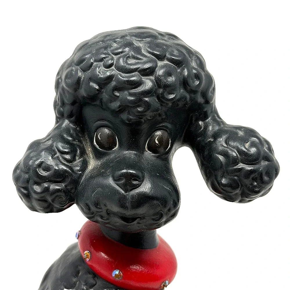 Tootsie CG 1970 Black Poodle Figurine Red Jeweled Collar Vintage MCM